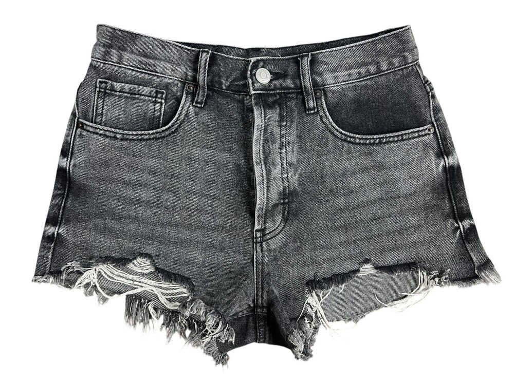 PacSun Vintage High Rise Black Distressed Denim Jean Shorts Size 26 Festival